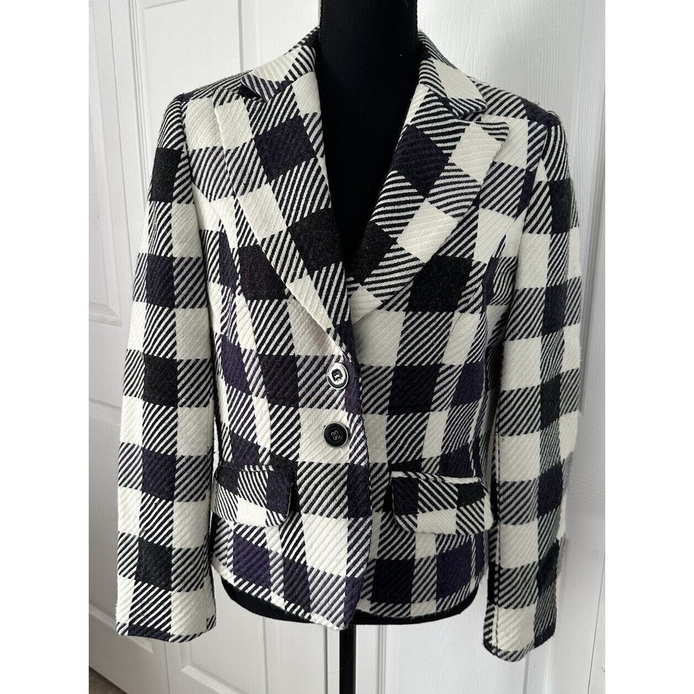 Insight Womens Purple Plaid Blazer Short Jacket Lined Wool Blend Coat Size 8 EUC